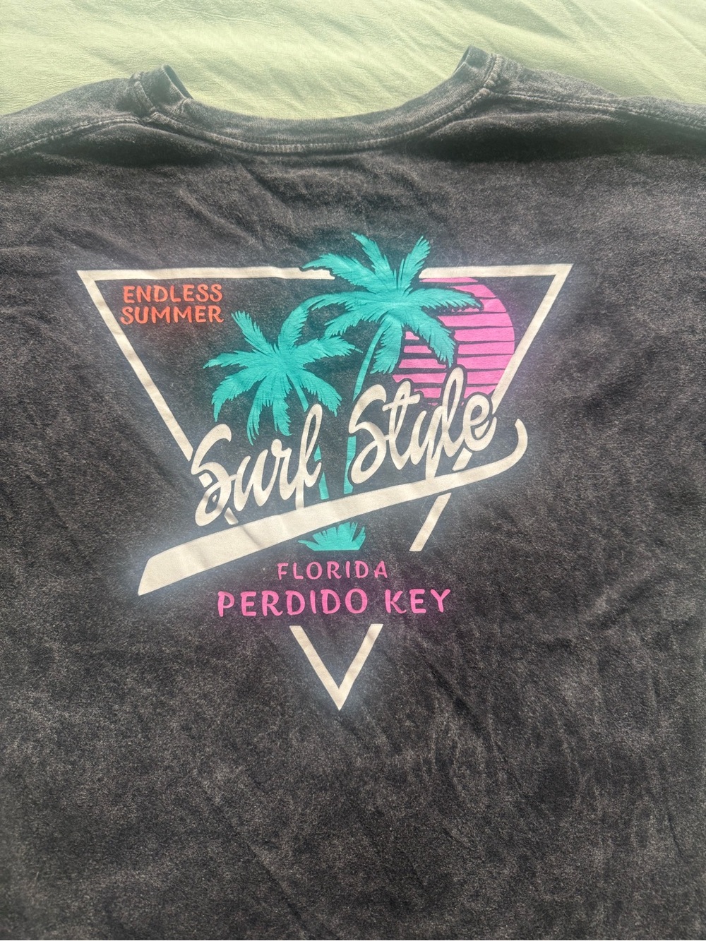 Surf Style Black Graphic Crewneck Tee with White Neck Logo